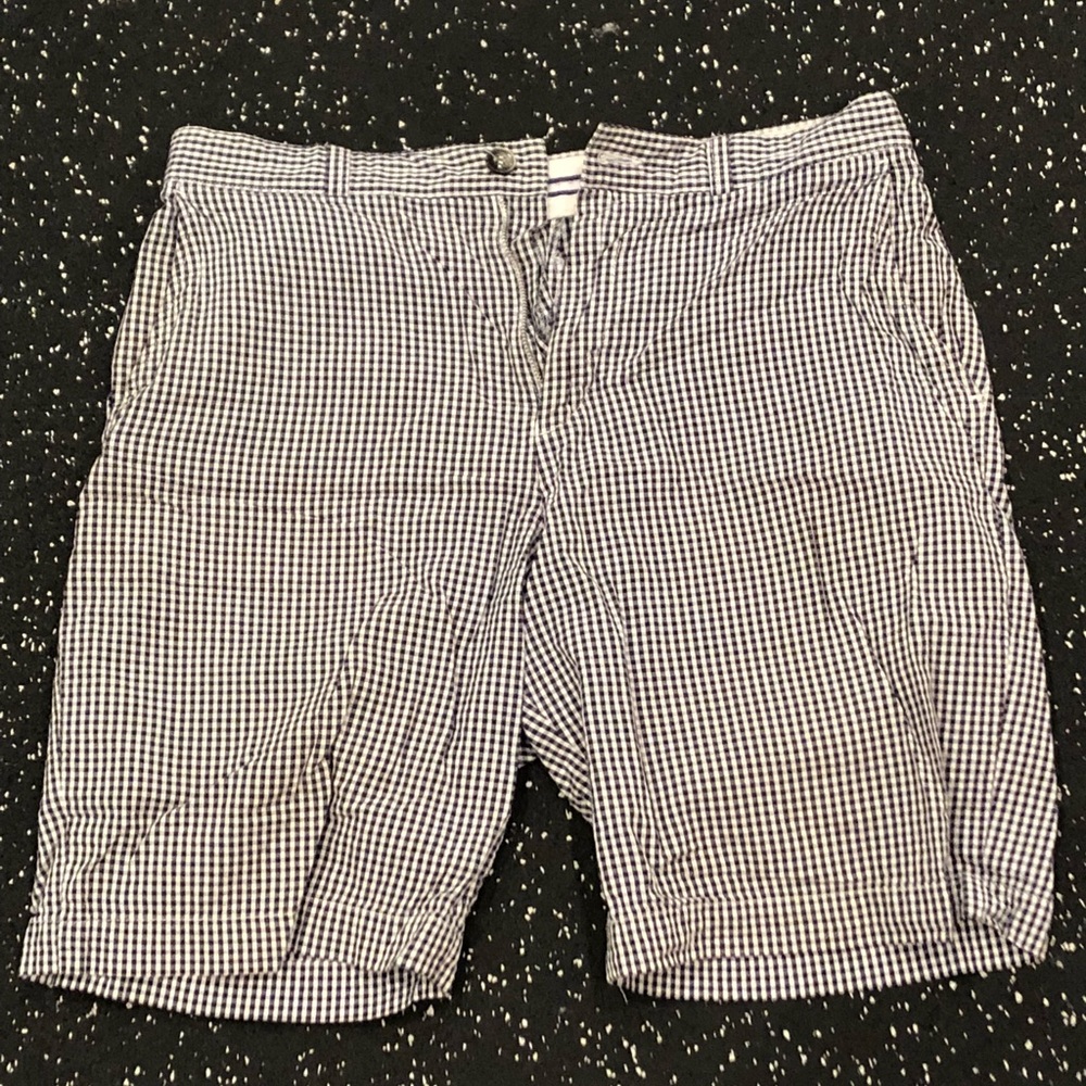 Black and white gingham seersucker shorts